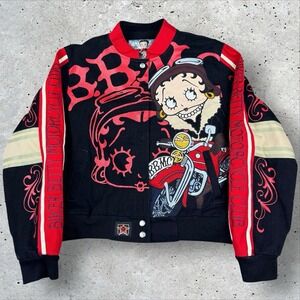 Vintage Betty Boop Jeff Hamilton Biker Racing‎ Jacket Women's XL Y2K
